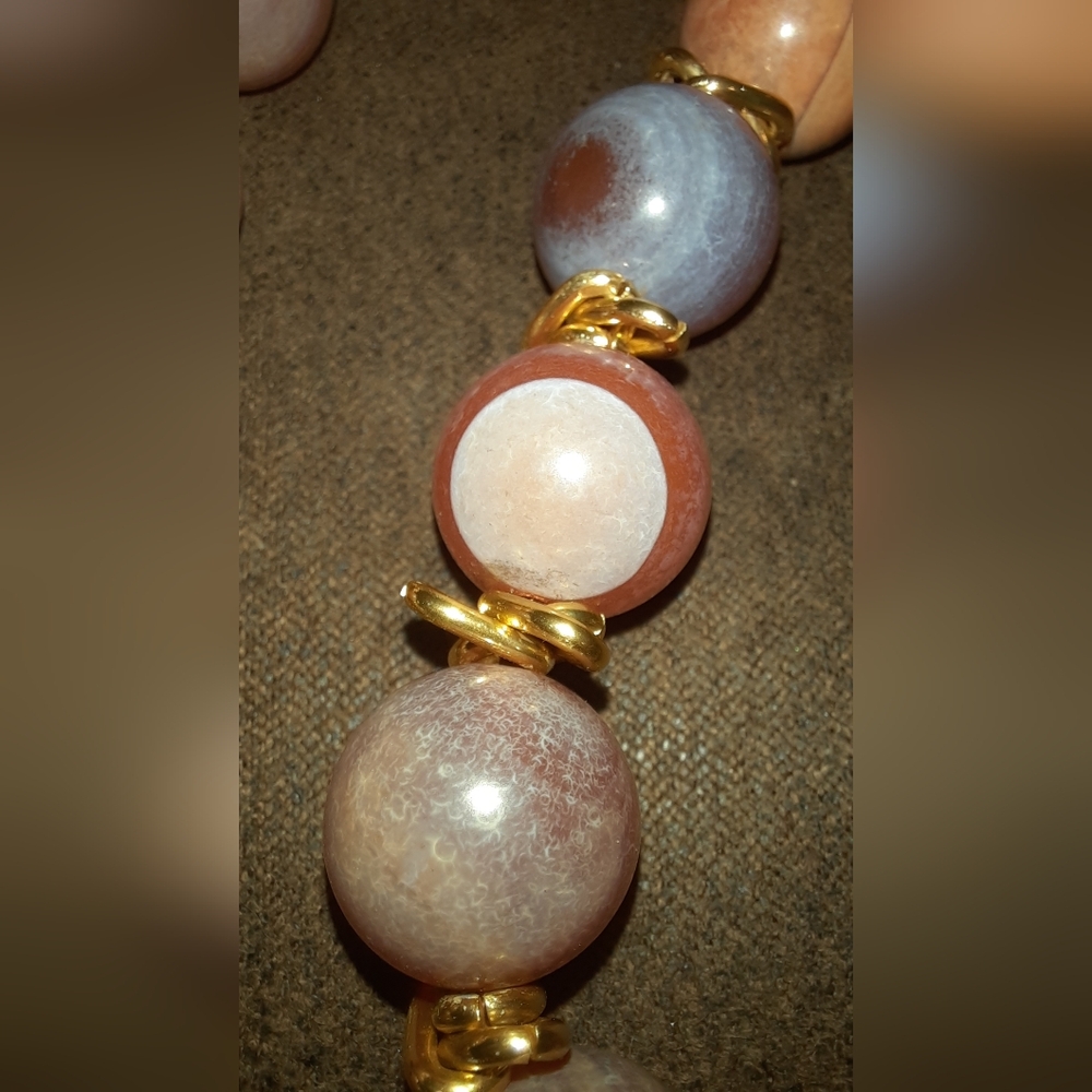 Banded agate set bead necklace pave crystal clasp matching gemstone earrings - Picture 13 of 16